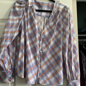 Plaid Button-Up Blouse